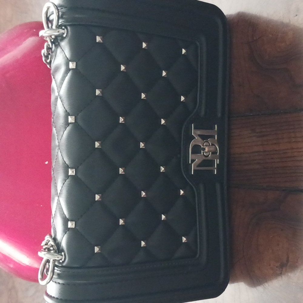 Badgley Mischka black studded front panel purse